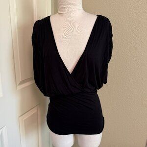 H&M Black Jersey Cinched Waist Wrap Blouse S